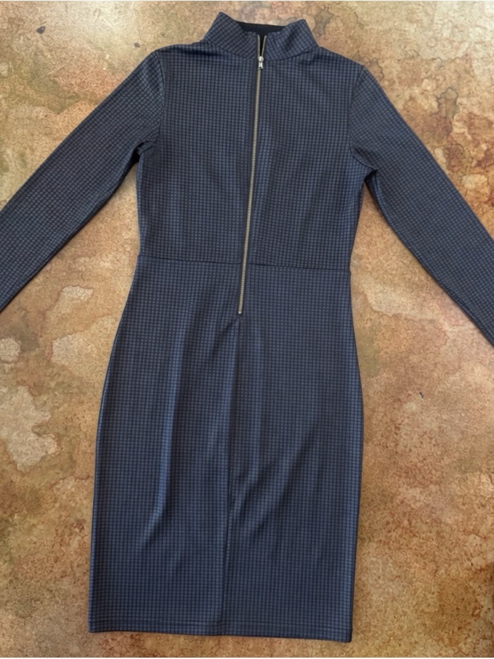 NU DENMARK Long Sleeve BlackTextured Zip-Front Sheath Dress